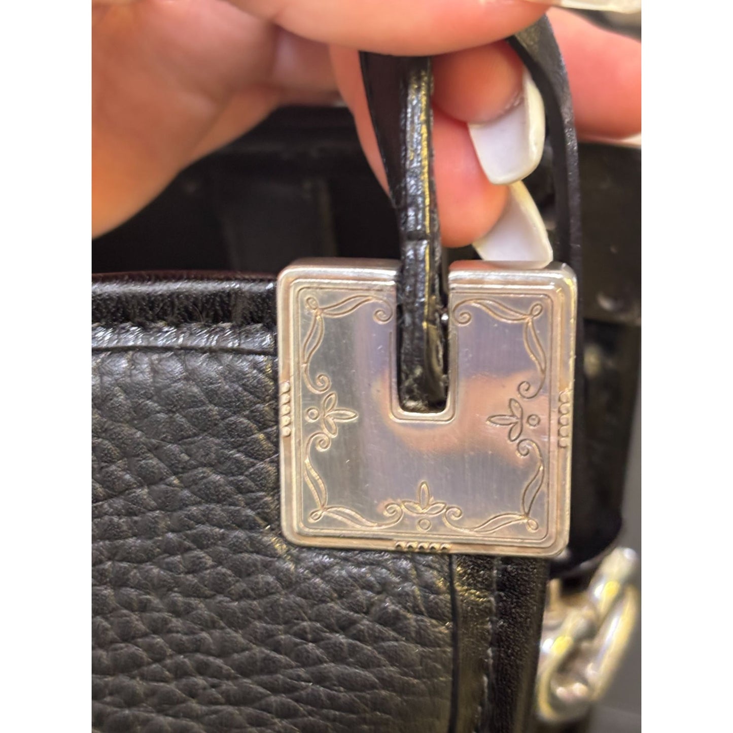 Brighton Black Leather Shoulder Bag With Silver Heart Charm & Elegant Detailing