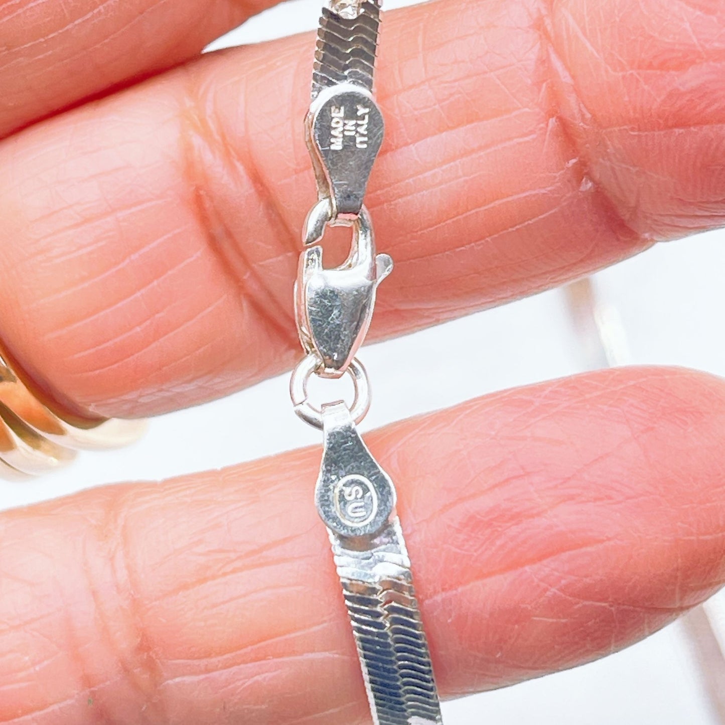 Sterling Silver Herringbone Chain Necklace 925 Italy 18"
