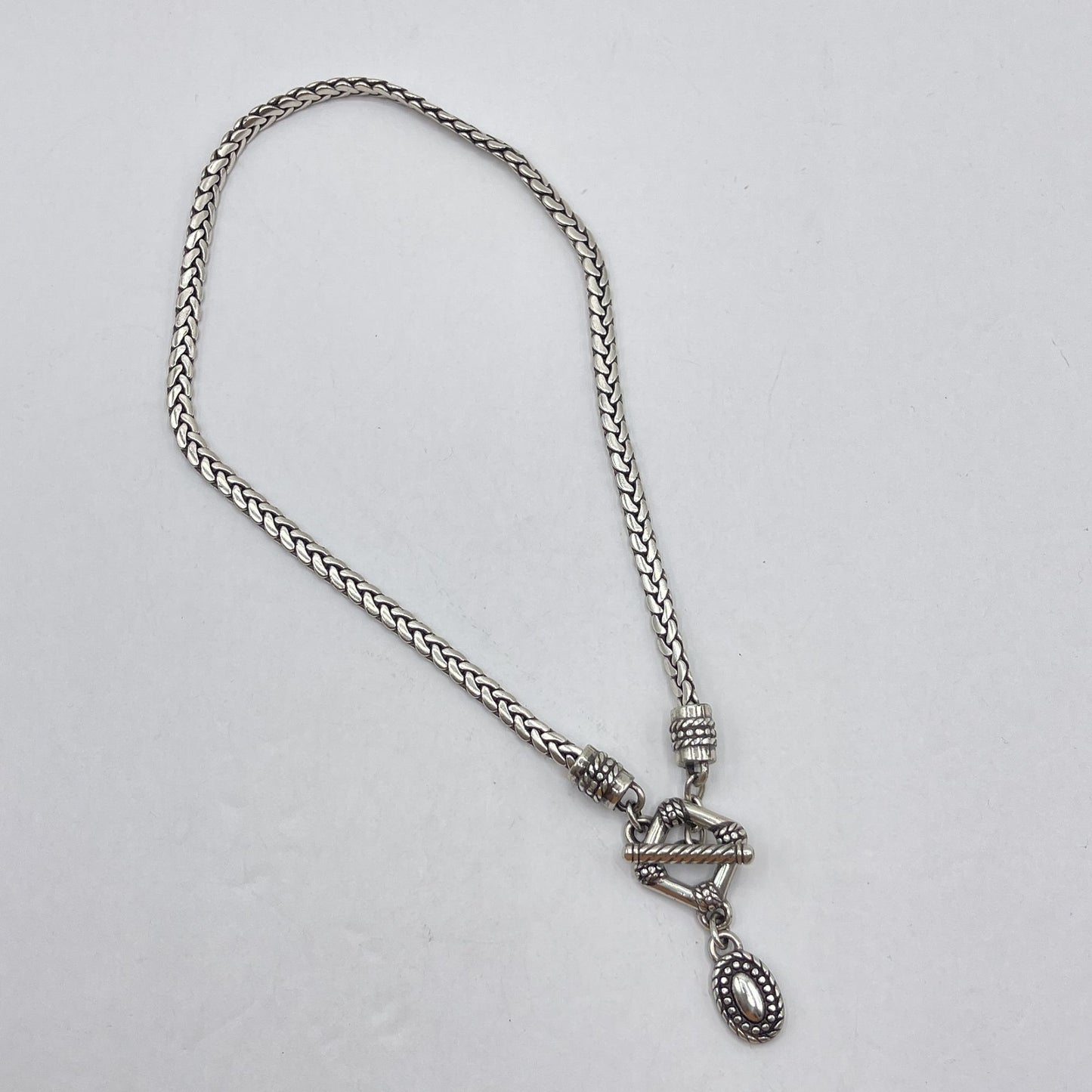Brighton Silver Lariat Necklace With Textured Pendant