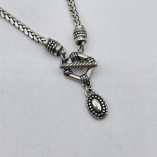 Brighton Silver Lariat Necklace With Textured Pendant
