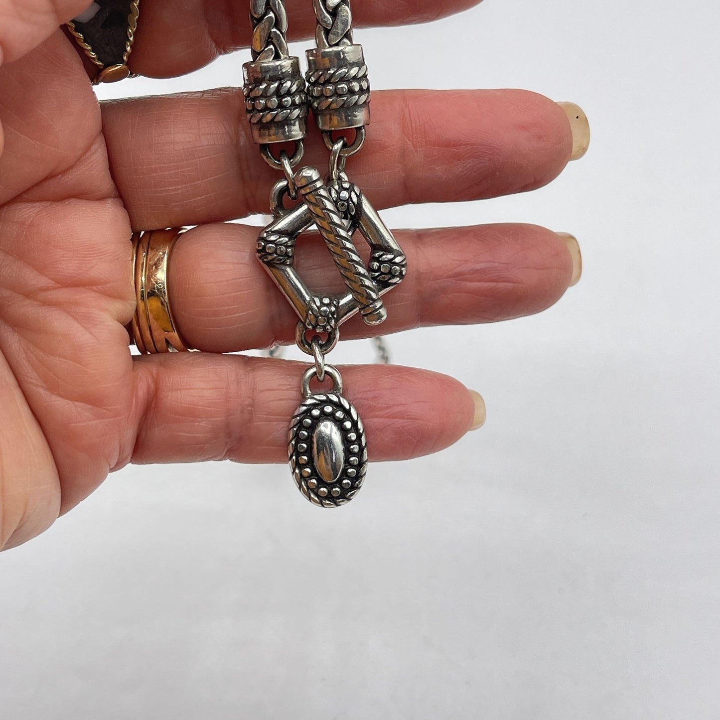 Brighton Silver Lariat Necklace With Textured Pendant