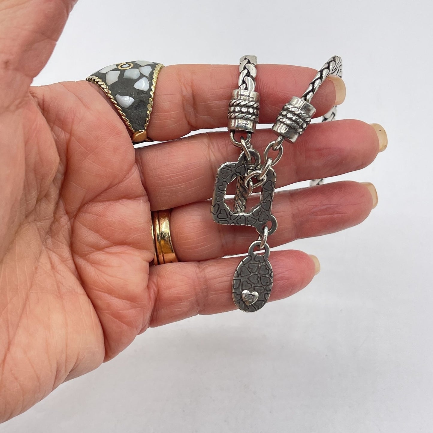 Brighton Silver Lariat Necklace With Textured Pendant