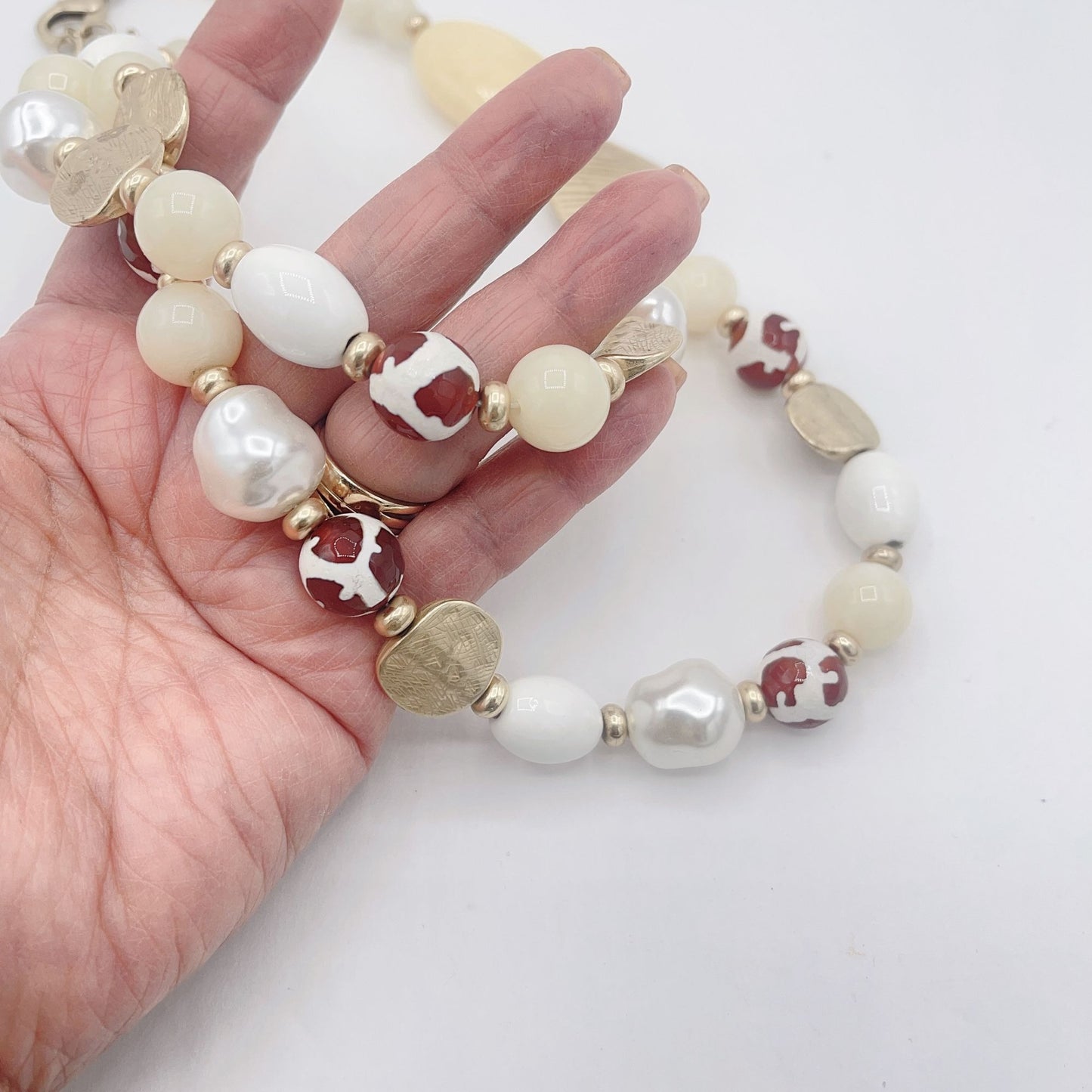 Chico's White Brown Pearl Stones Necklace Medium