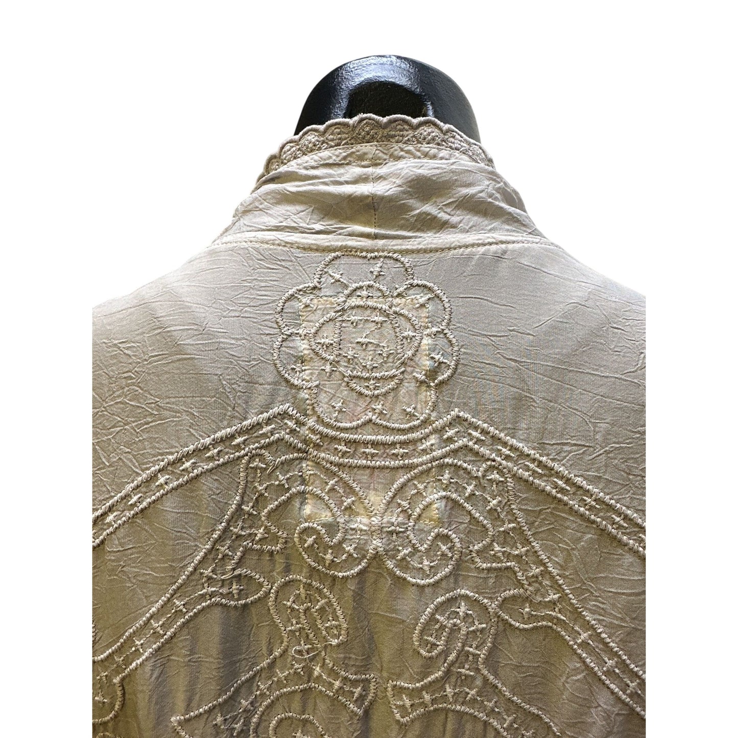 Johnny Was Gray Button-Down Tunic Blouse w/Ruffled Cuffs & Textured Detail