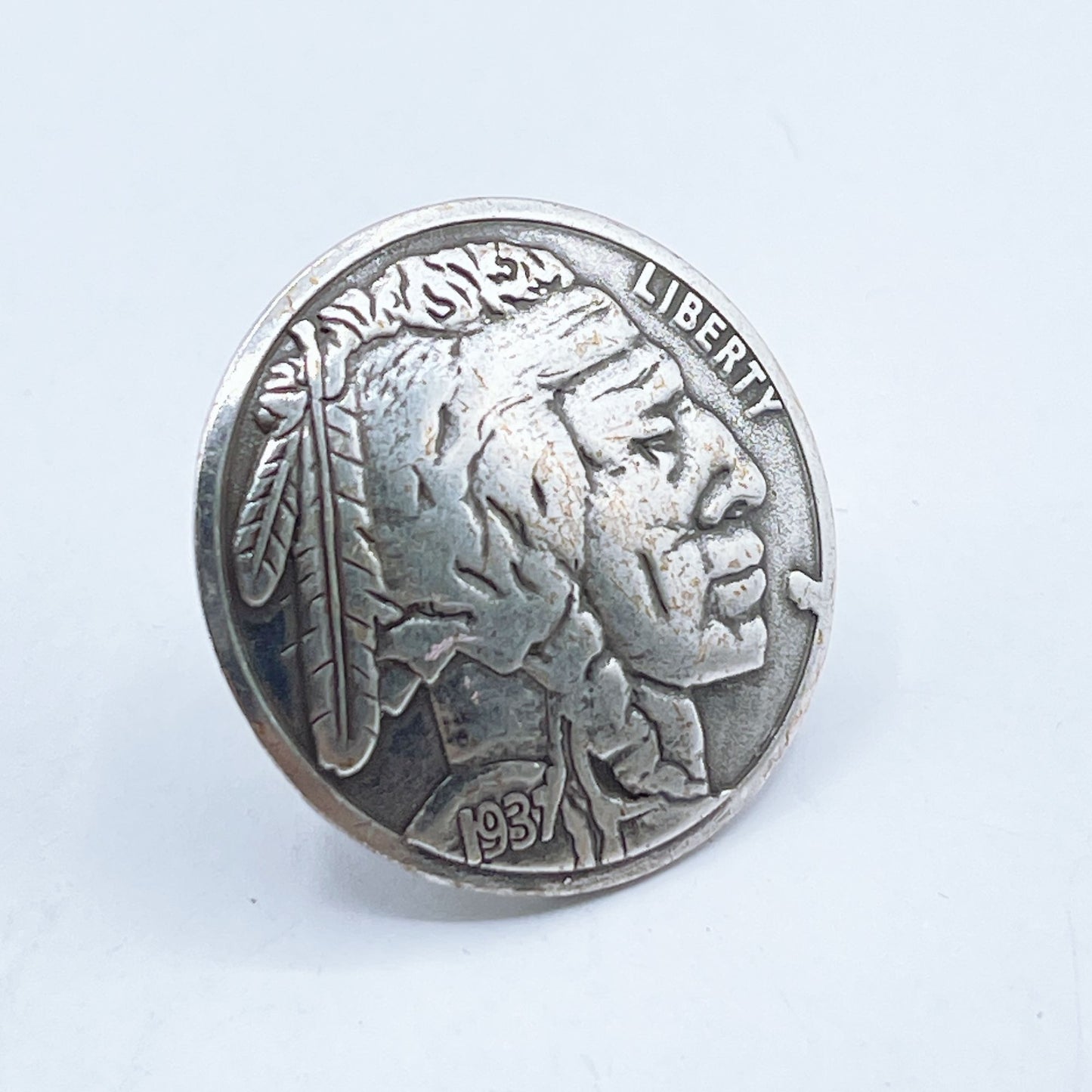 1937 Buffalo Nickel Coin Ring With Hammered Sterling Silver Band Adjustable