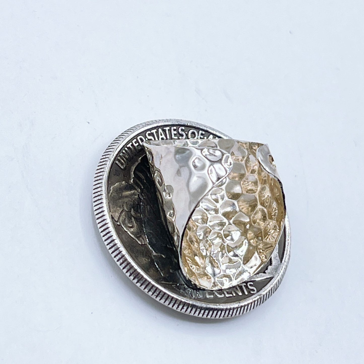 1937 Buffalo Nickel Coin Ring With Hammered Sterling Silver Band Adjustable