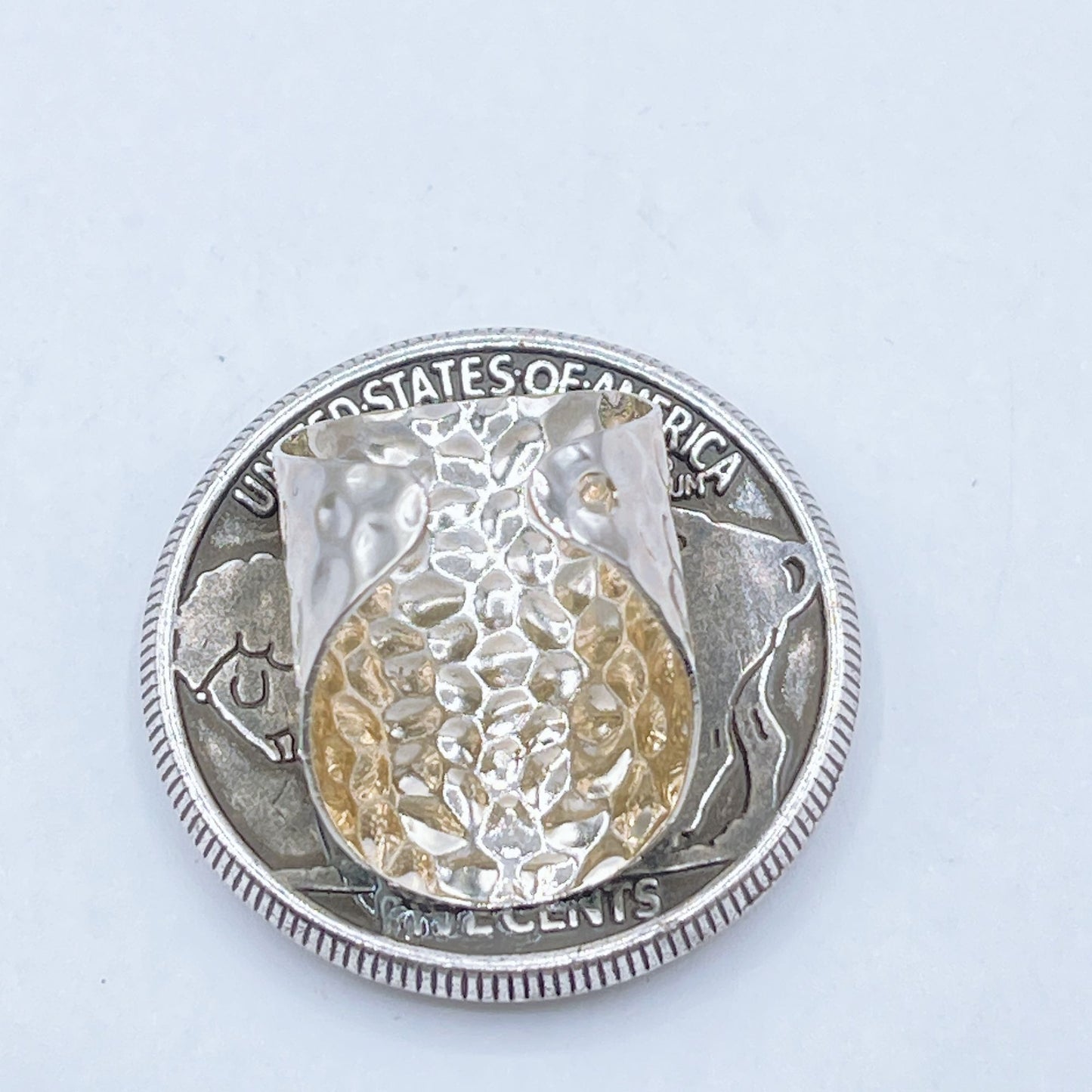 1937 Buffalo Nickel Coin Ring With Hammered Sterling Silver Band Adjustable