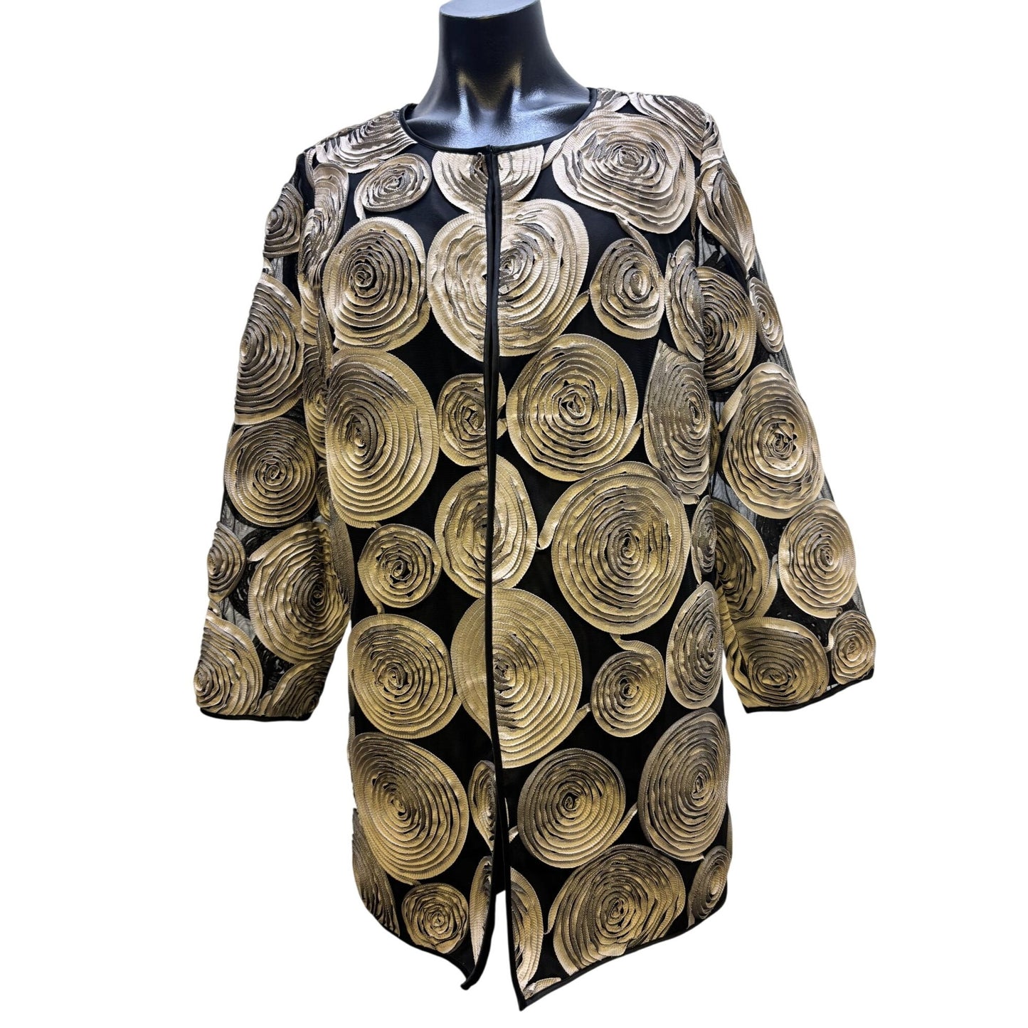 Chicos Ribbon Cardi Black & Tan Size 1/M