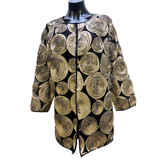 Chicos Ribbon Cardi Black & Tan Size 1/M