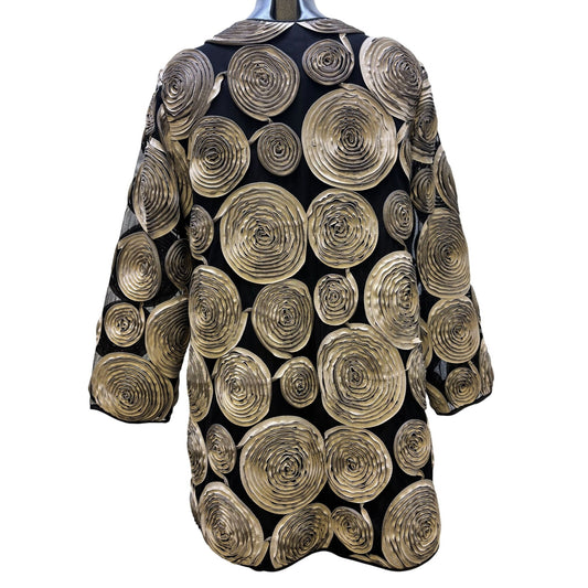 Chicos Ribbon Cardi Black & Tan Size 1/M