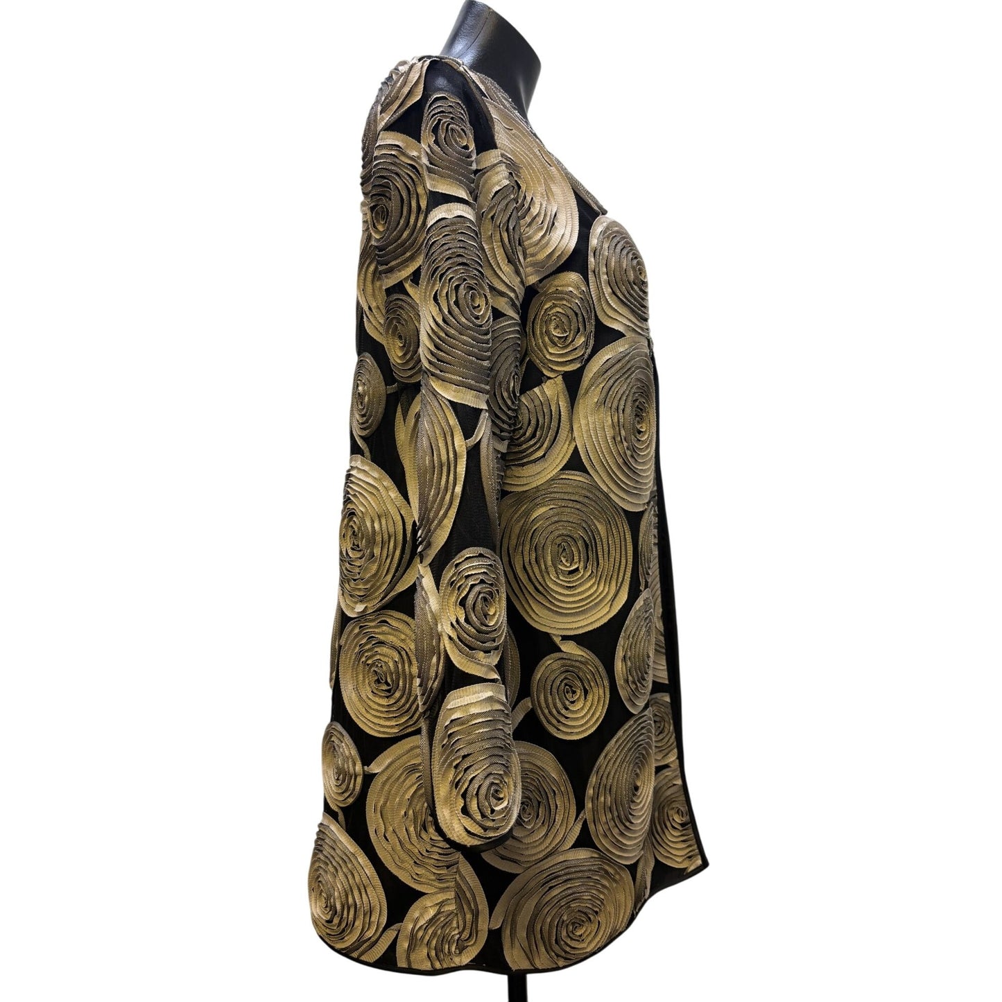Chicos Ribbon Cardi Black & Tan Size 1/M