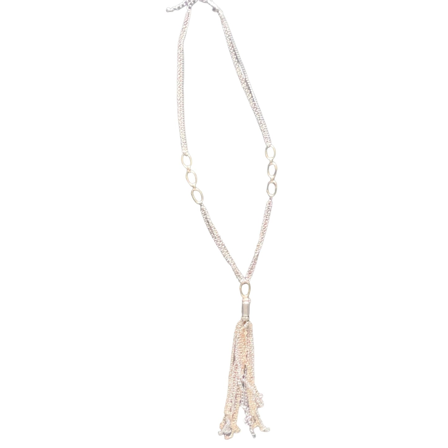 Chico's 2 Tone Silver & Gold Long Multi Chain with Tassel Necklace Medium