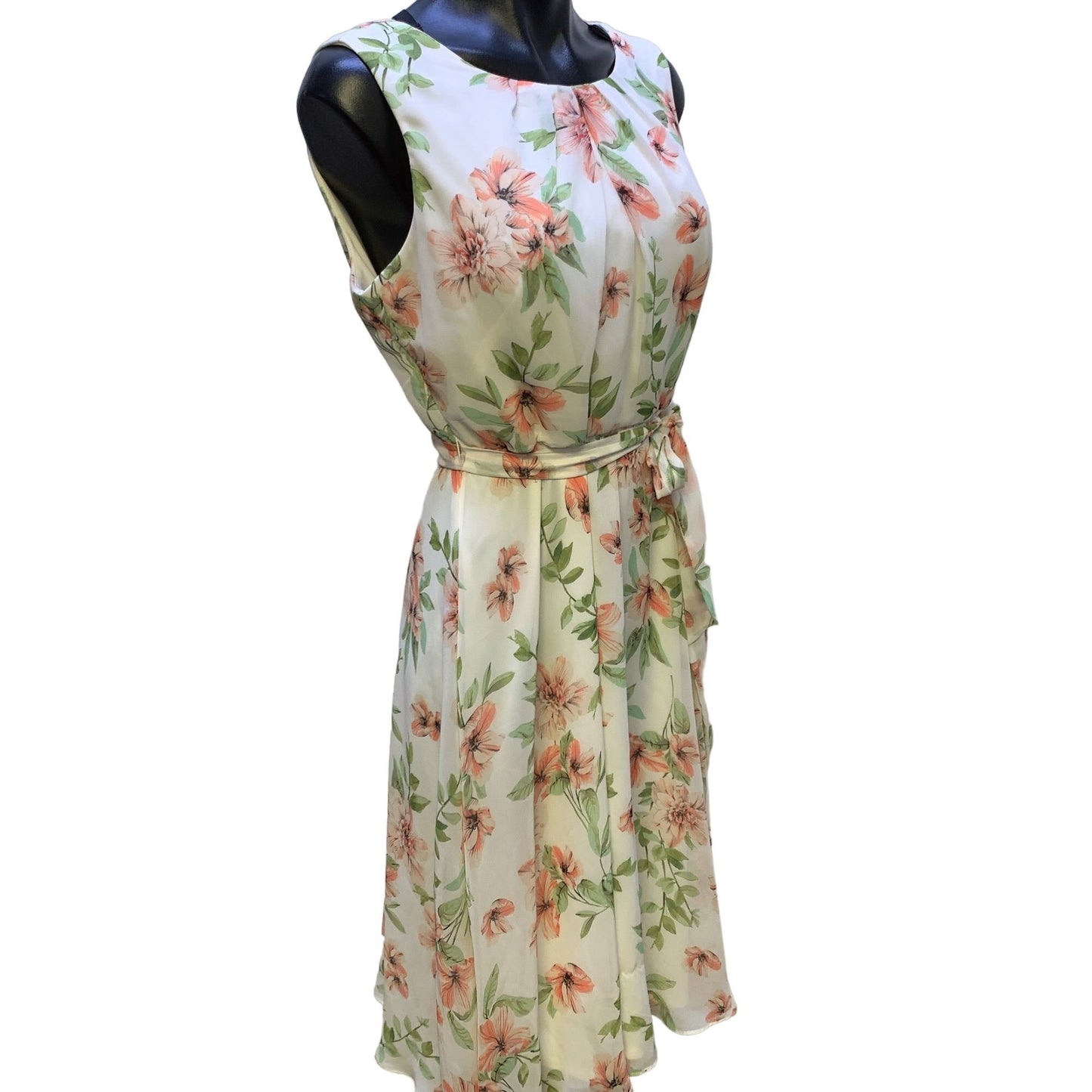 *Jessica Howard Ivory & Green Floral Print Dress Size 10P