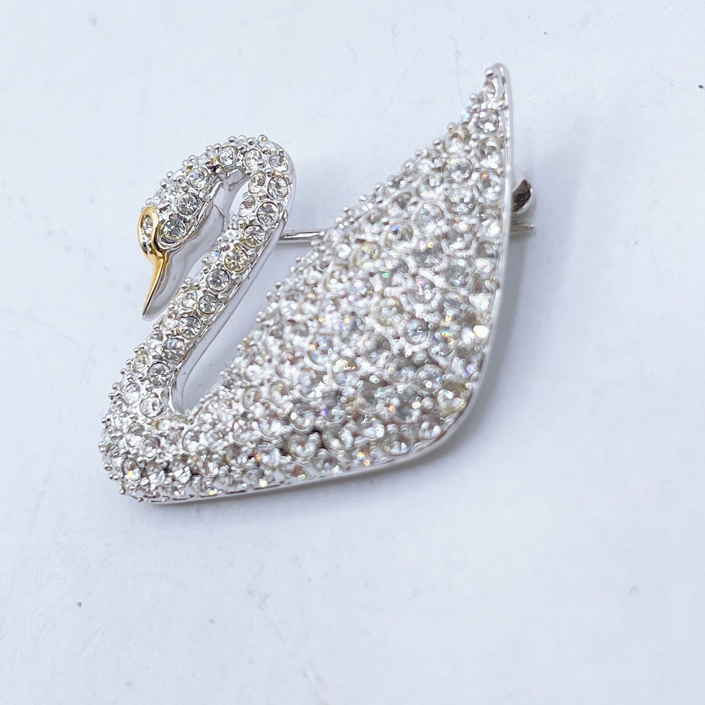 Swarovski Swan Shaped Brooch Pin With Gold Tone Beak