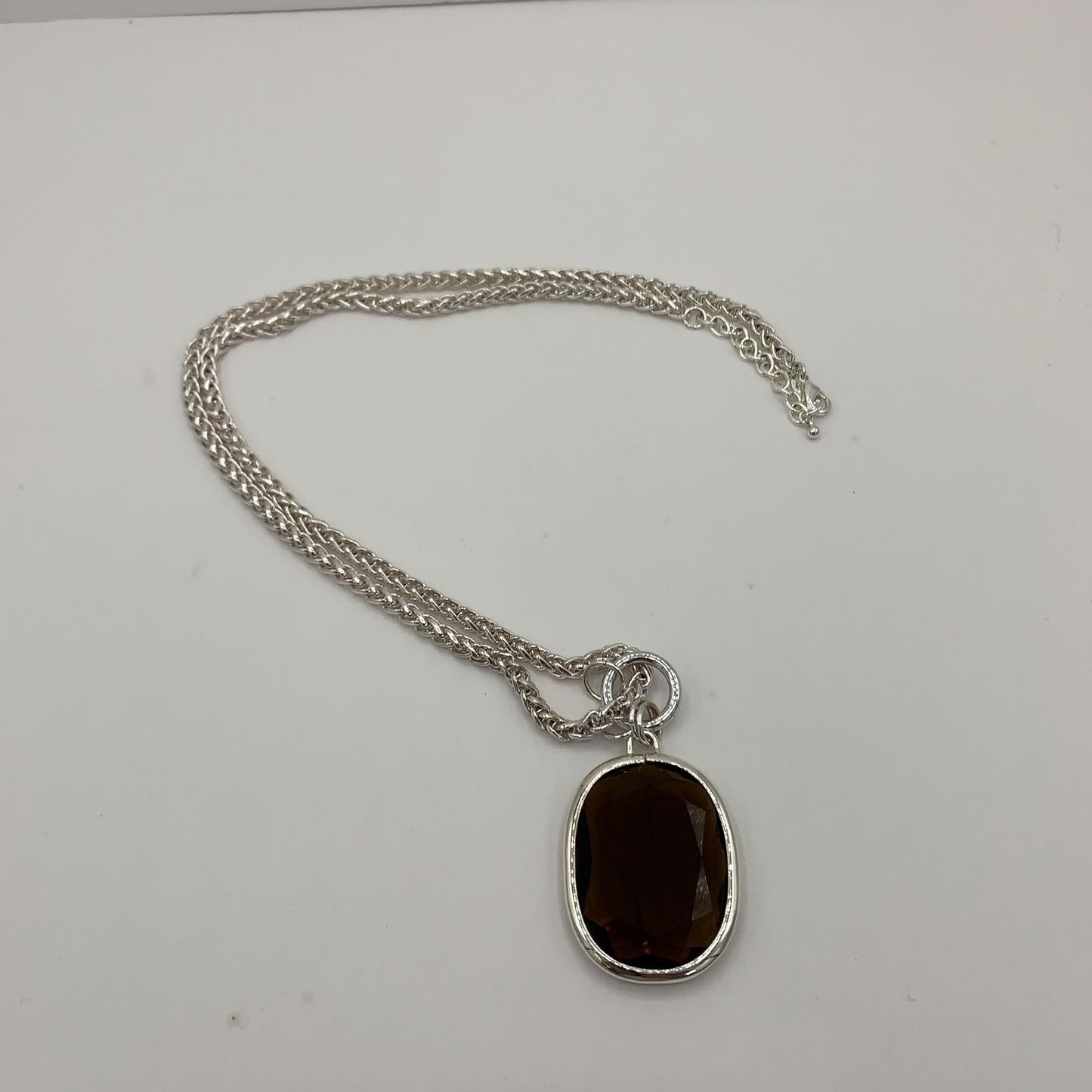 Joan Rivers Silver Tone Chunky Chain Necklace with Brown Faceted Crystal Pendant