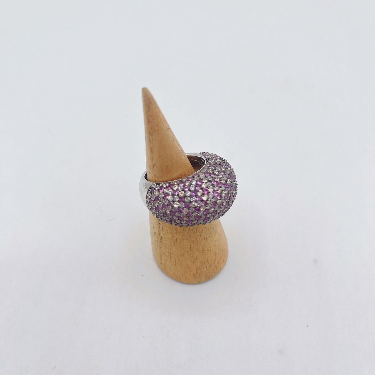 Crystals Pink Large 925 Silver Ring size 8
