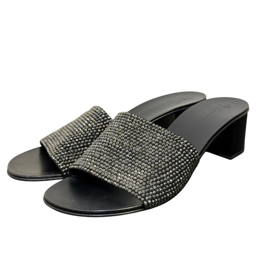 Giuseppe Zanotti Black Crystal Embellished Slide Sandals Size 8