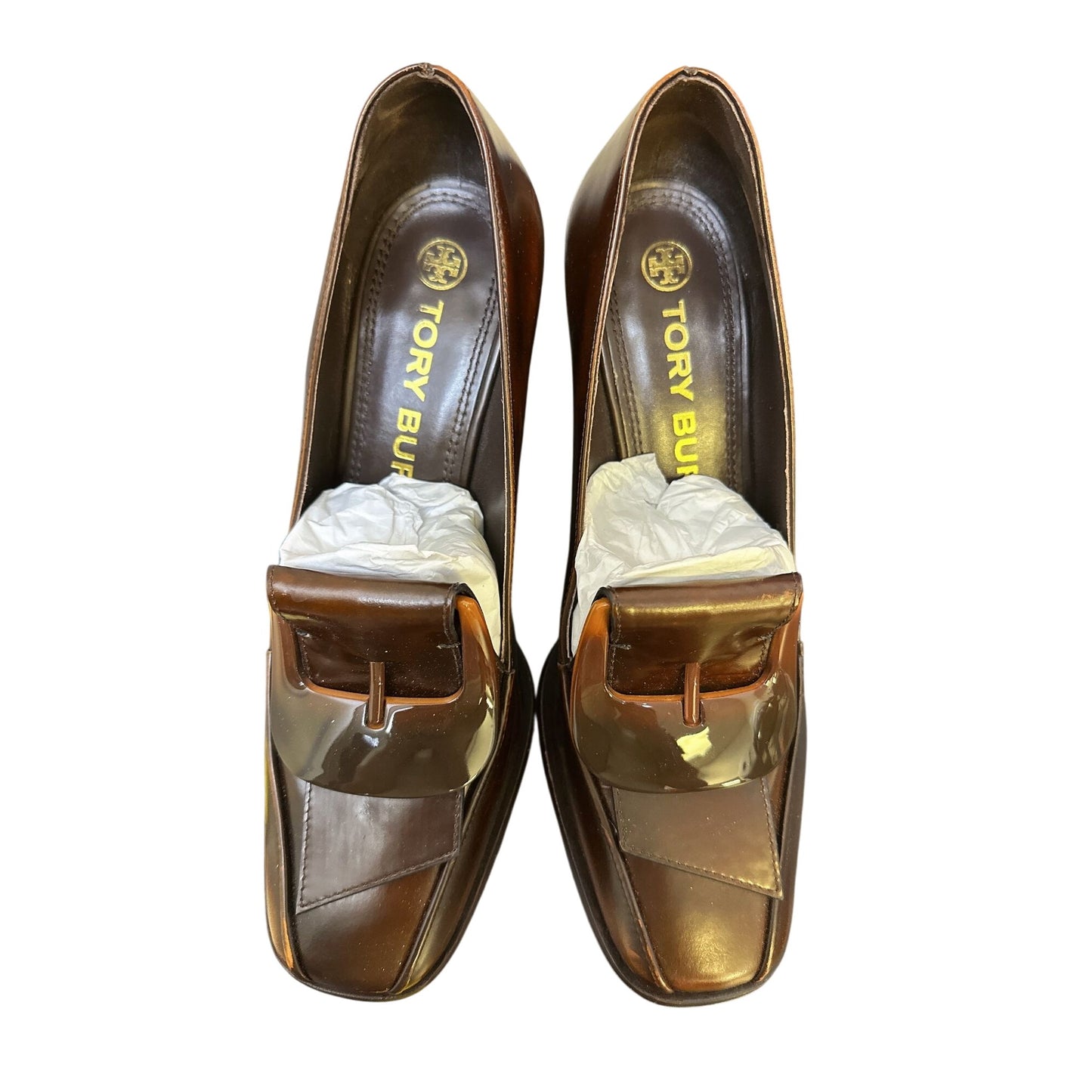 Tory Burch Brown Leather Block Heel Loafers w/Buckle detail Size 7.5