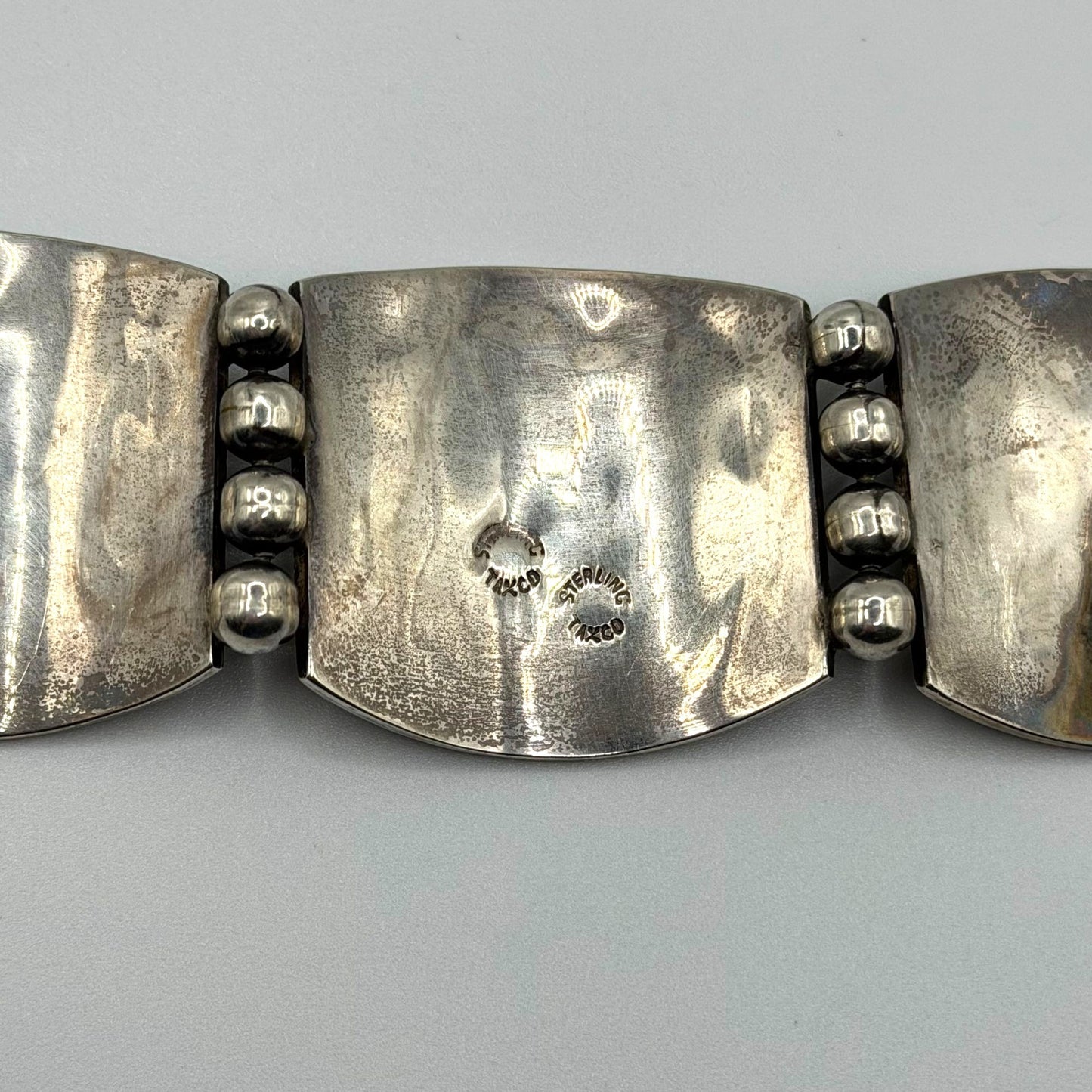 Taxco Vintage Sterling Silver Bracelet With Inlaid Tribal Jaguar Design