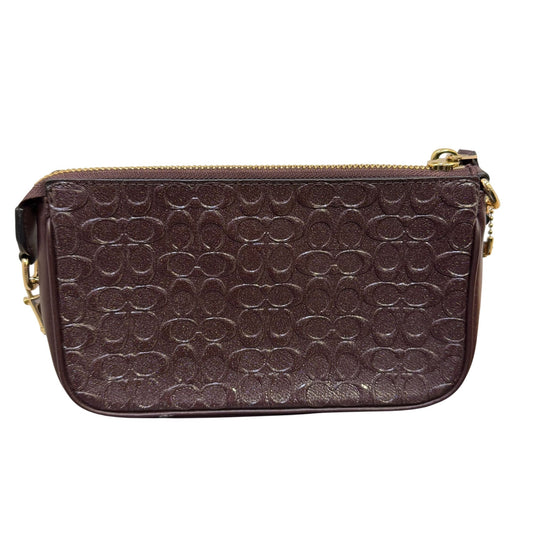 Coach Leather Chain Wristlet In Grape With Gold Hardware