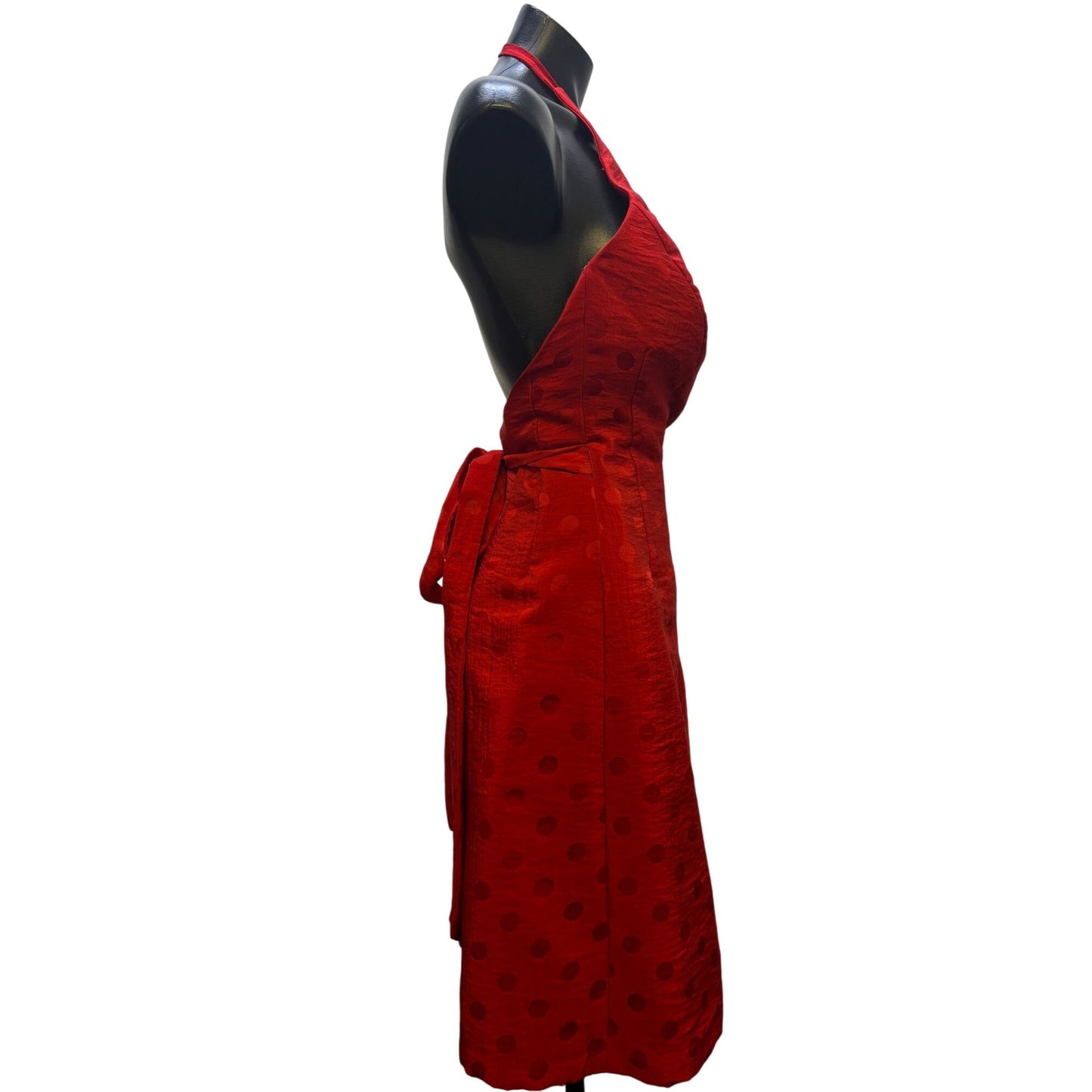 NWT Victoria Pappas Red Polka Dot Halter Dress 8