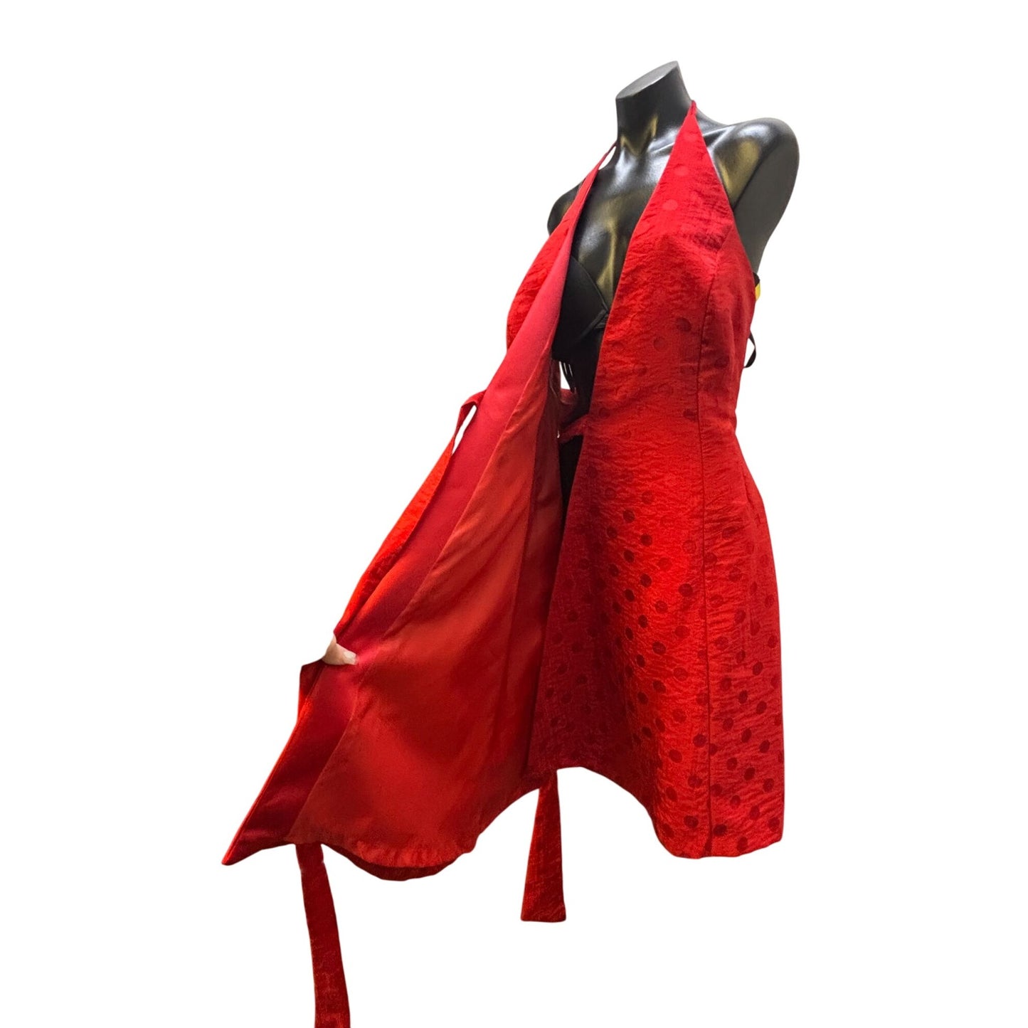 NWT Victoria Pappas Red Polka Dot Halter Dress 8