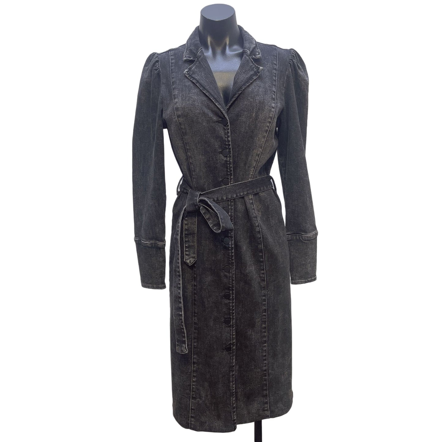 Wash Lab Dk Grey Denim Belted Button Dress Size S