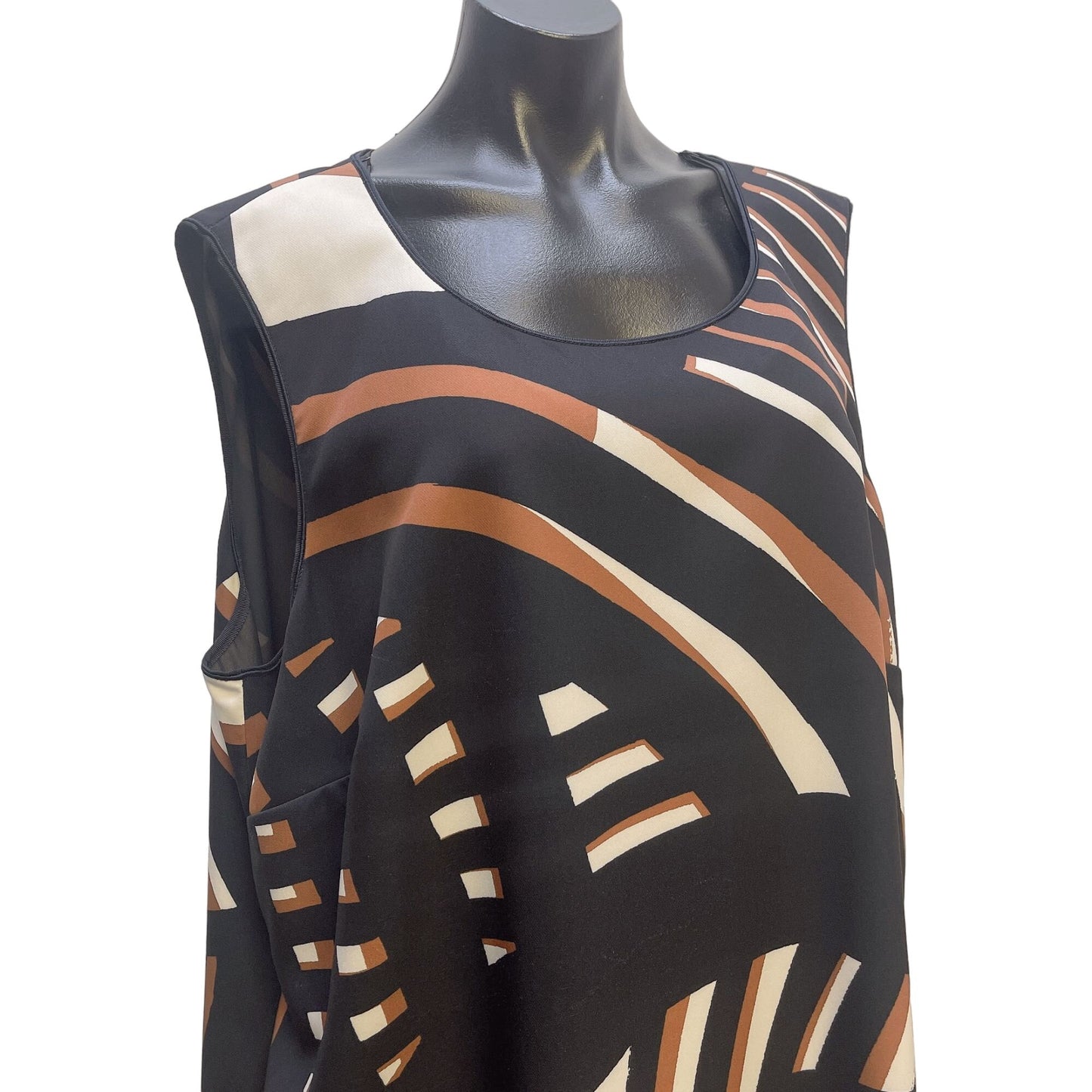 LaFayette 148 Brown Black Grometric Print Shift Dress Size 3X