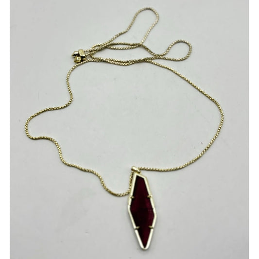 Kendra Scott Gold-Tone Long Necklace With Red Faceted Stone Pendant