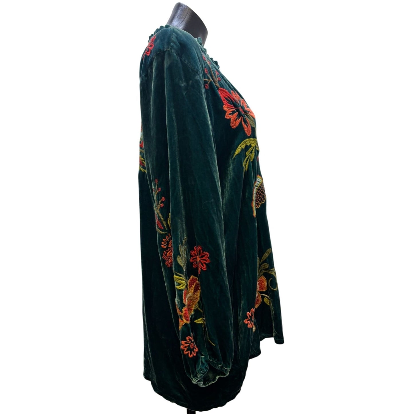 NWT Johnny Was Green Embroidered Velvet Blouse L