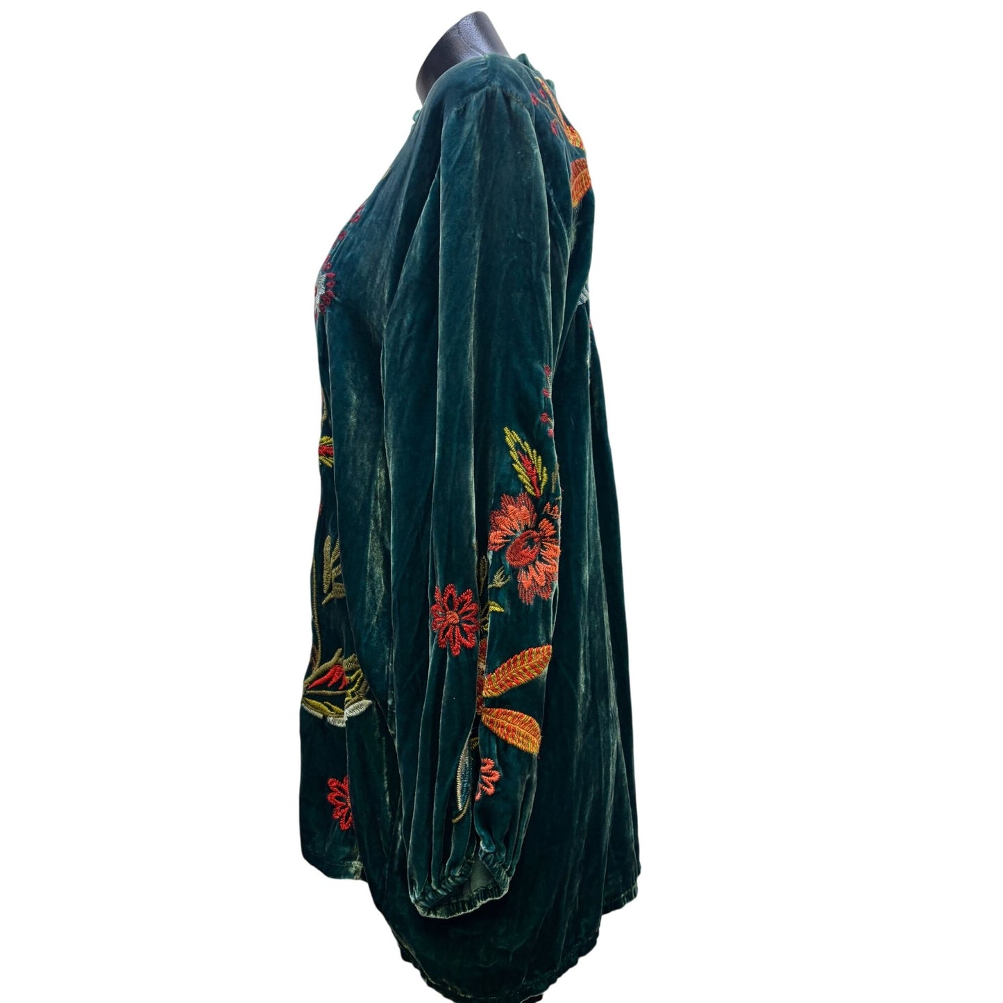 NWT Johnny Was Green Embroidered Velvet Blouse L
