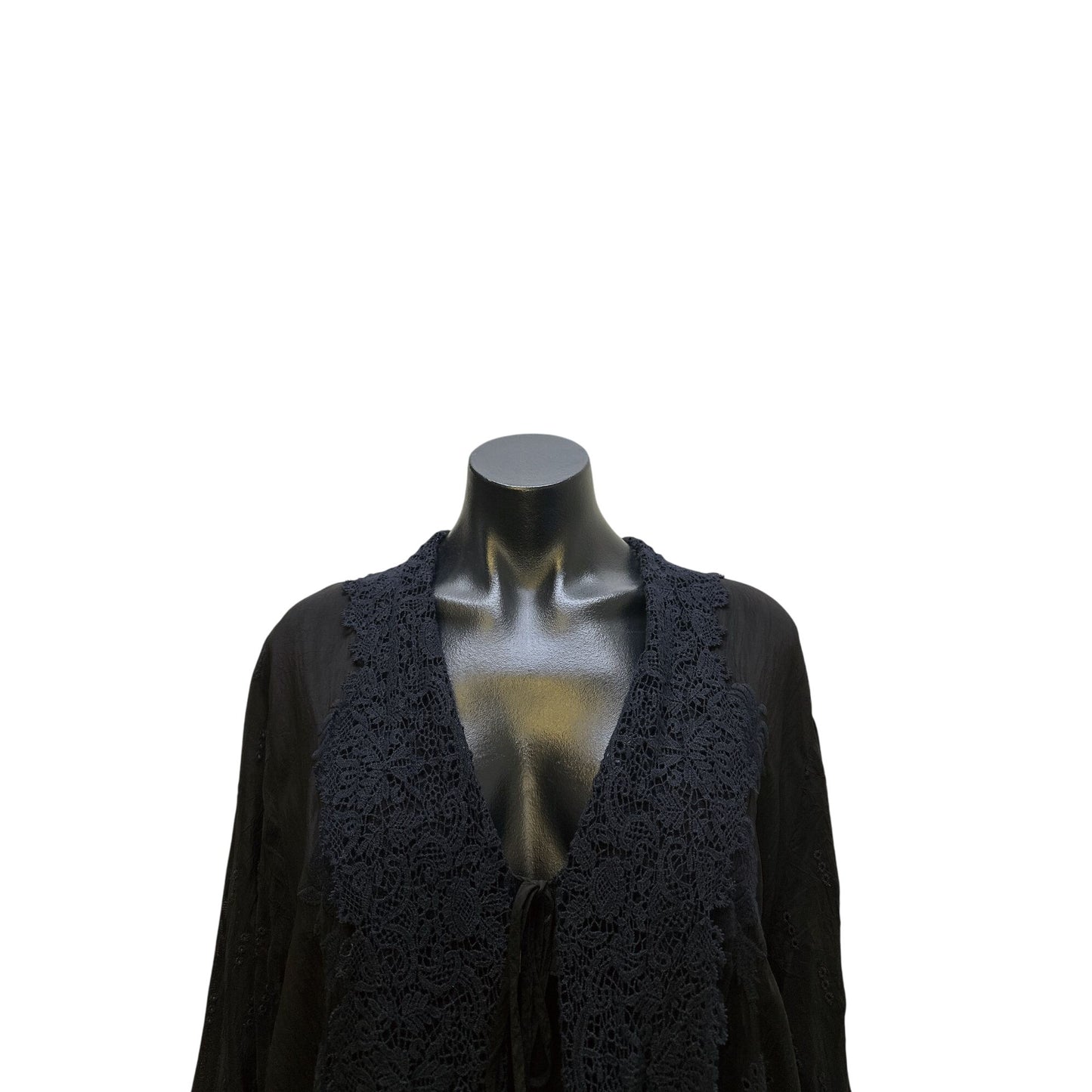 Johnny Was Black Open Front Kimono Cardigan w/Embroidery and lace