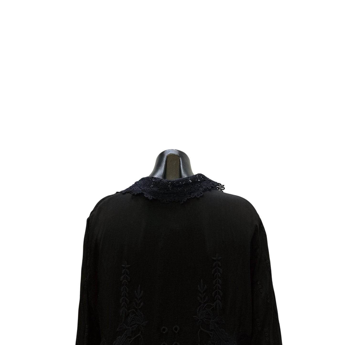 Johnny Was Black Open Front Kimono Cardigan w/Embroidery and lace