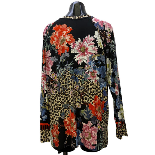 NWT Johnny Was Floral & Leopard Print Blouse Multi 1X