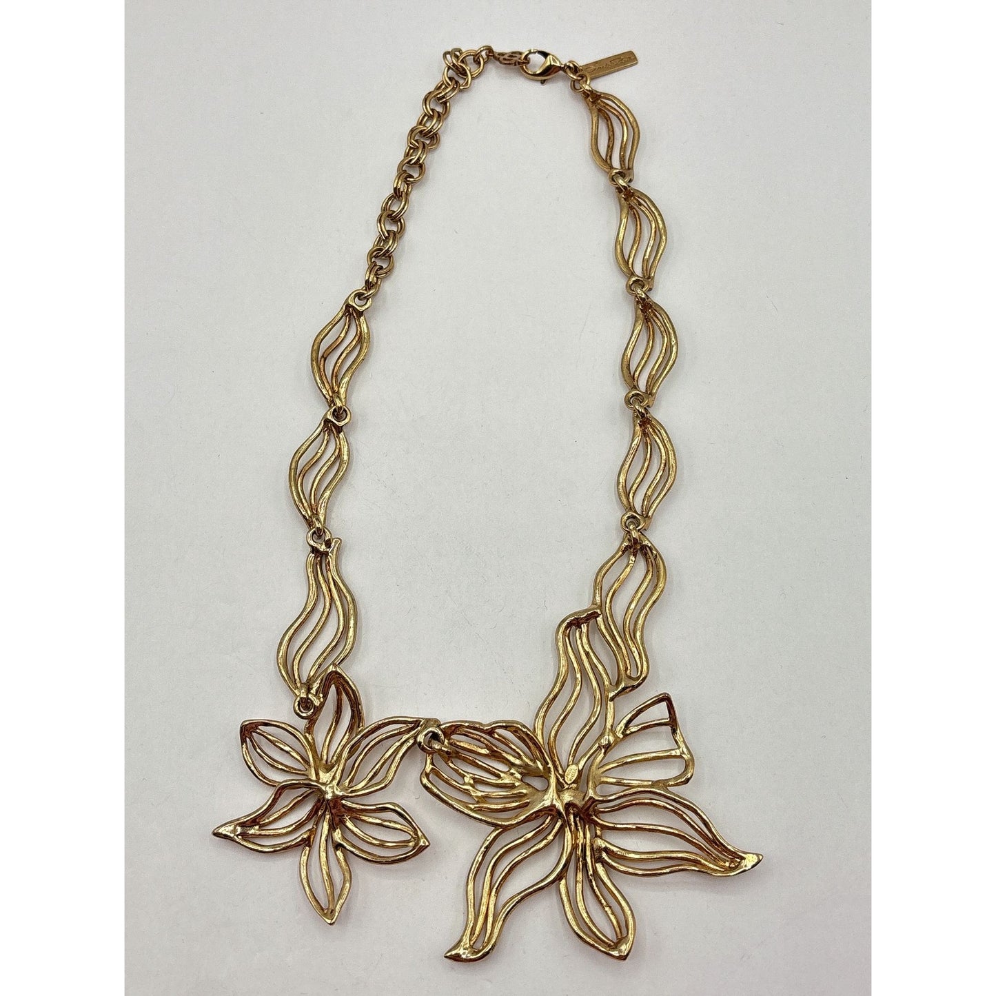 Oscar De La Renta Gold Tone Open Work Flower Necklace