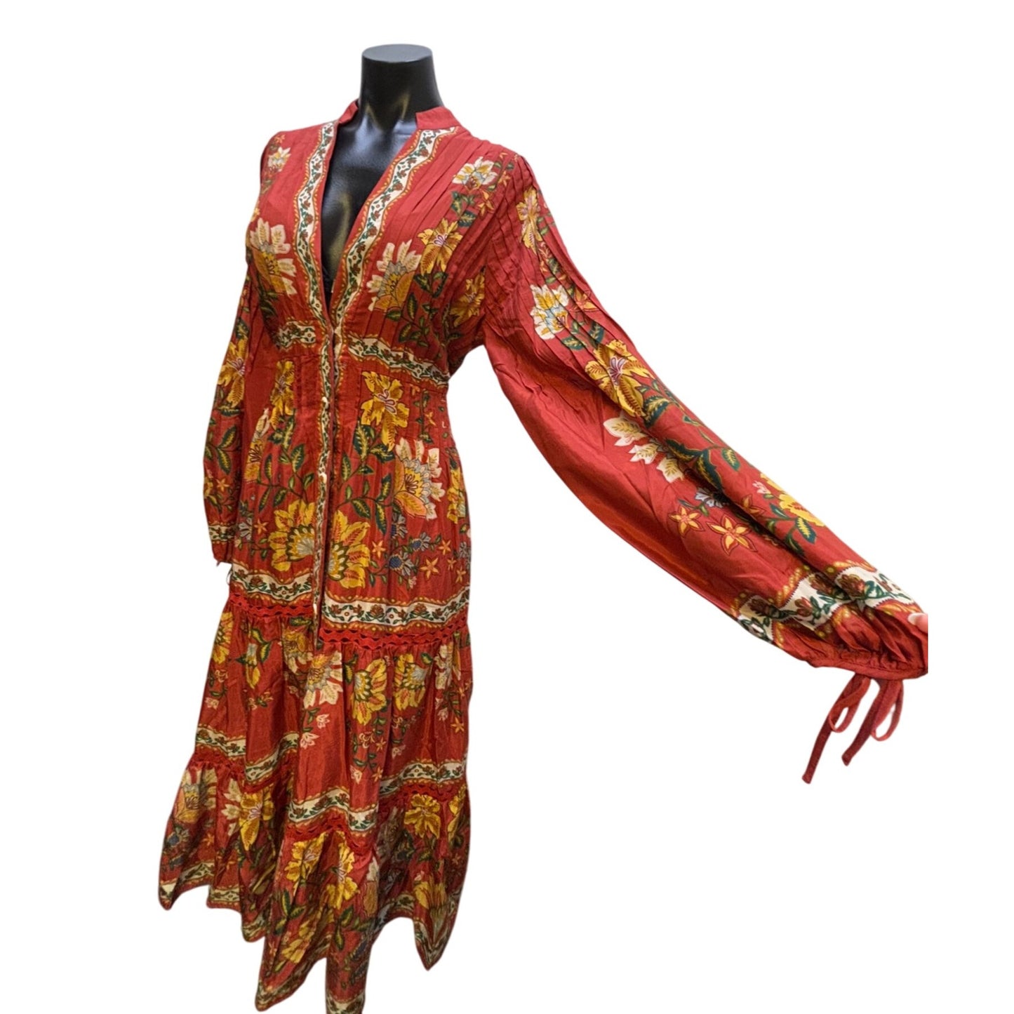 NWT Farm Rio For Anthropologie Red Floral Peasant Maxi Dress M