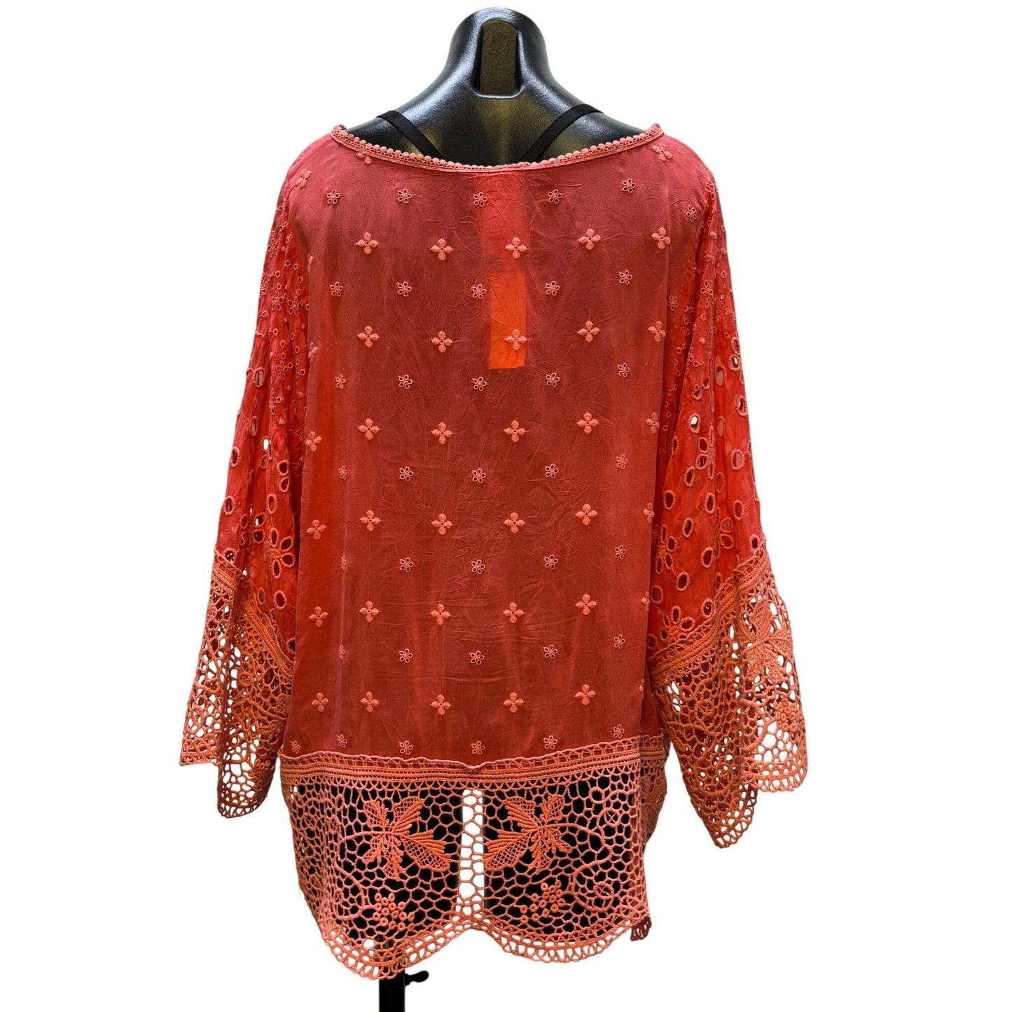 Johnny Was Crochet Lace Tunic Top Red L