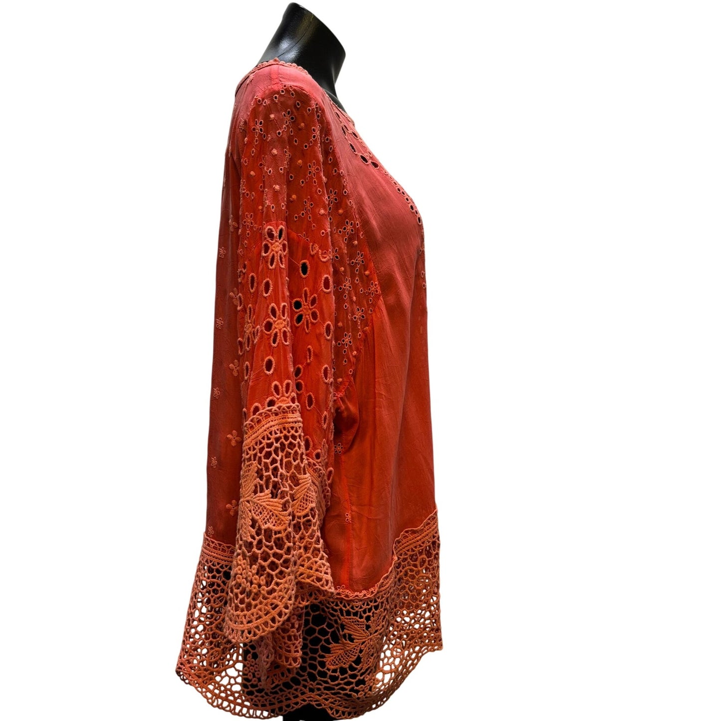 Johnny Was Crochet Lace Tunic Top Red L