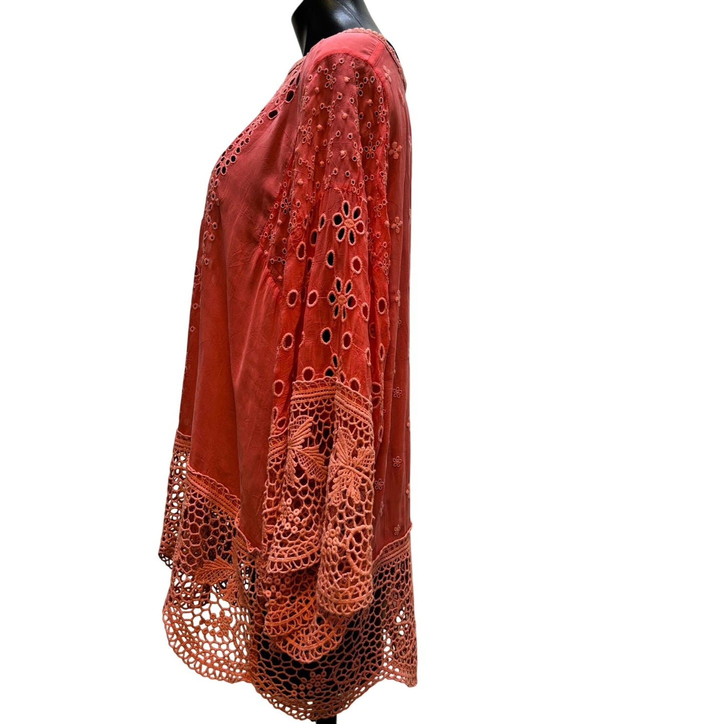Johnny Was Crochet Lace Tunic Top Red L