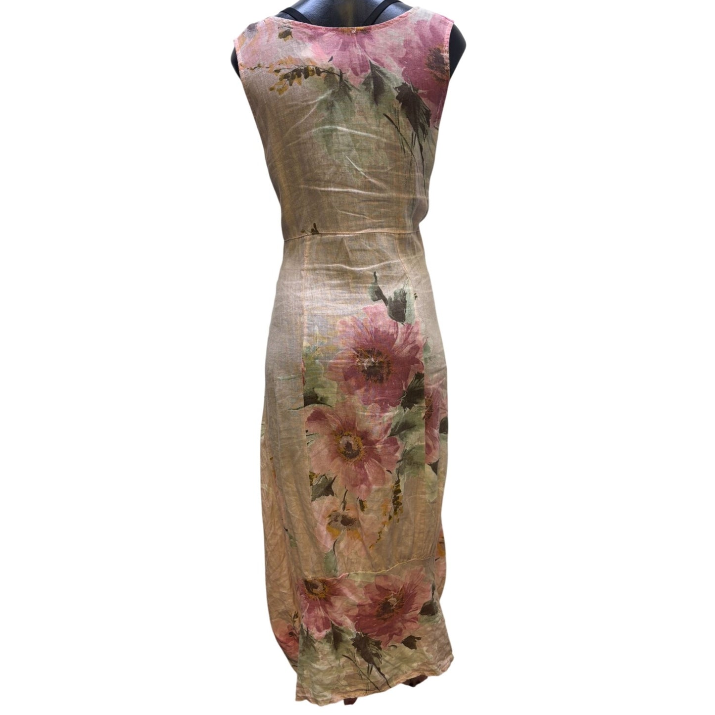 Made In Italy Vintage Italian Floral Linen Dress Sleeveless Square Neck M\L