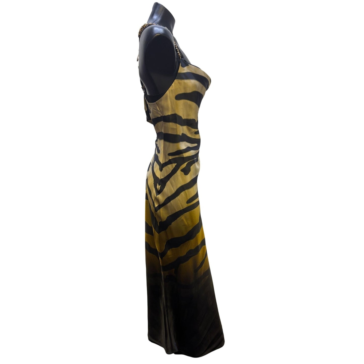 Camilla Tiger Print Satin Maxi Dress With Chain Straps & Embellishments XXL