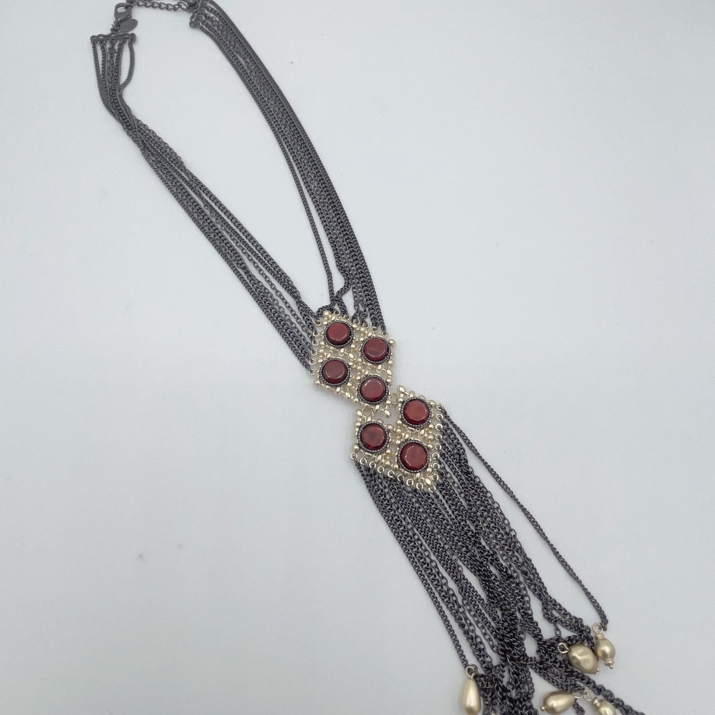 Chico's Black Chain Multi-Layered Brown Stones Necklace Long