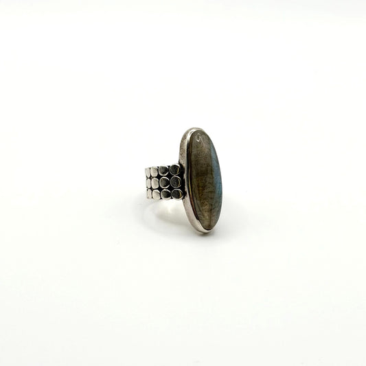 925 Sterling Silver Oval Labradorite Ring Size 8.5