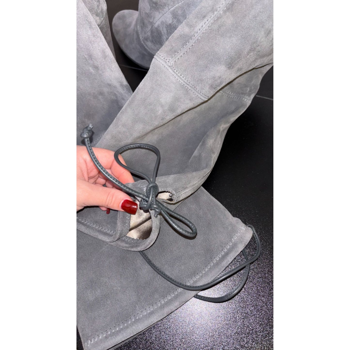 Stuart Weitzman Suede Over-The-Knee Boots Grey With Block Heel & Tie Closure Size 7
