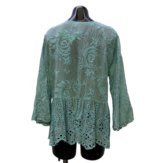 Johnny Was Embroidered Blue Blouse Button Front Tunic XL
