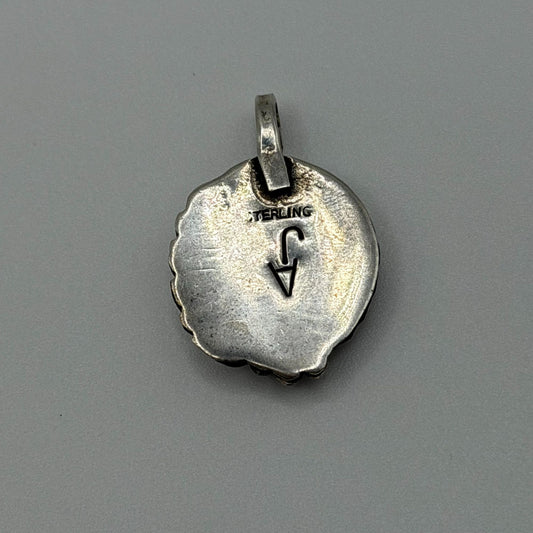 Vintage AJ Sterling Silver Native American Amber Pendant Leaf & Rope Design