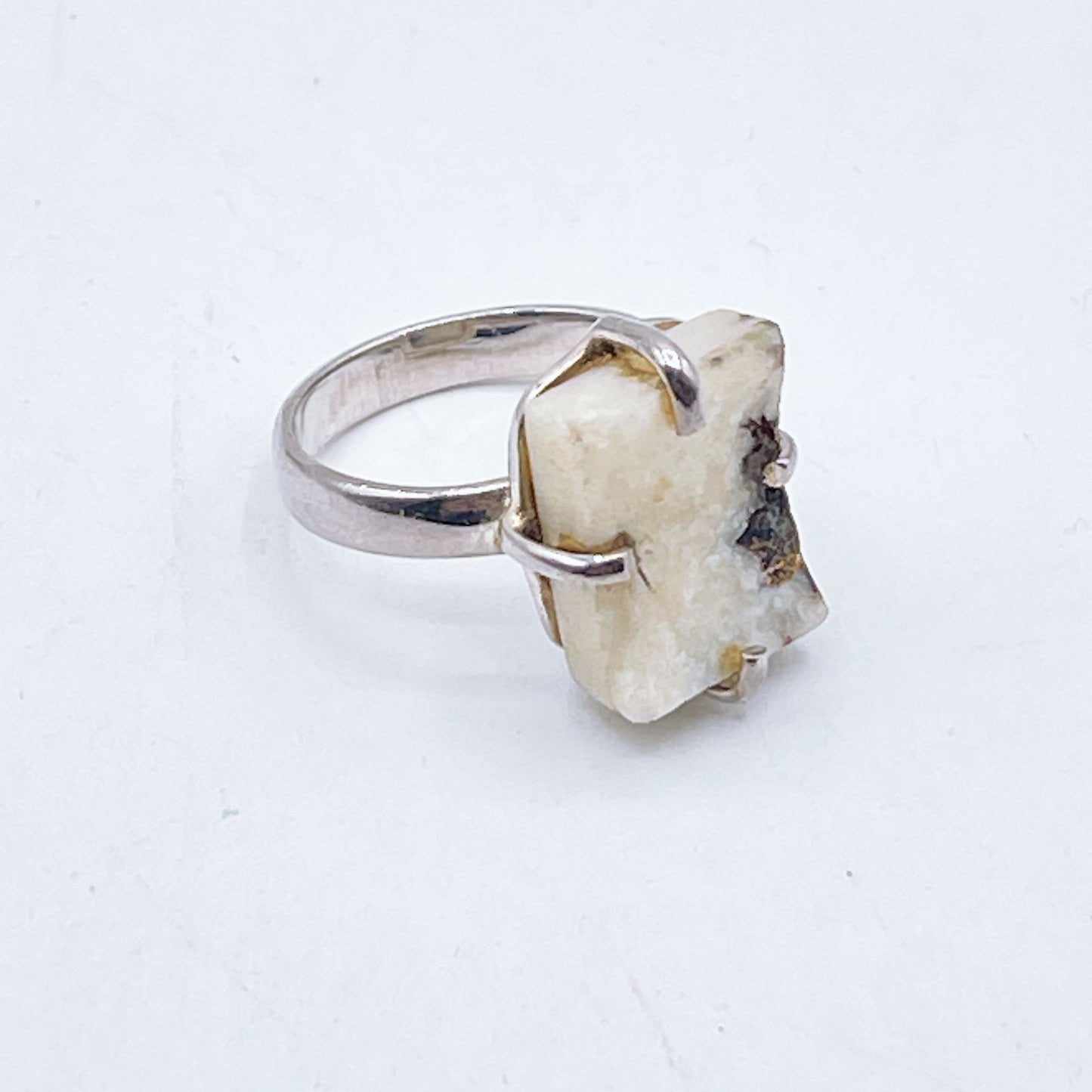 925 Sterling Silver Raw White Stone Ring 8