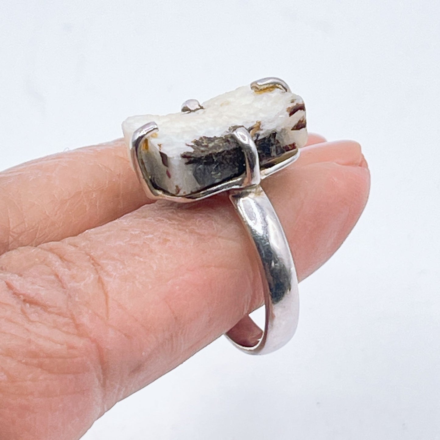 925 Sterling Silver Raw White Stone Ring 8