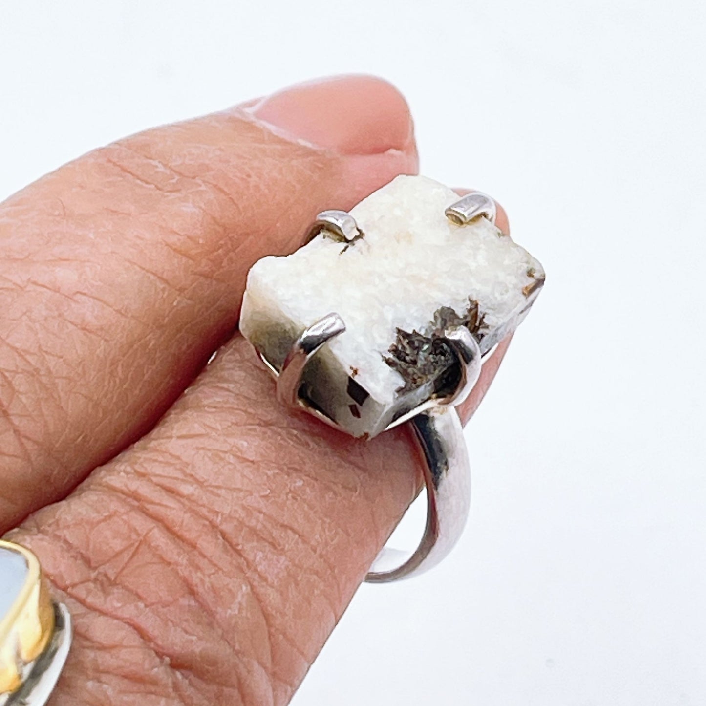 925 Sterling Silver Raw White Stone Ring 8