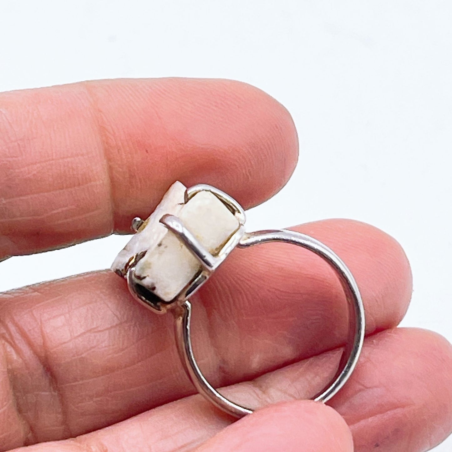 925 Sterling Silver Raw White Stone Ring 8
